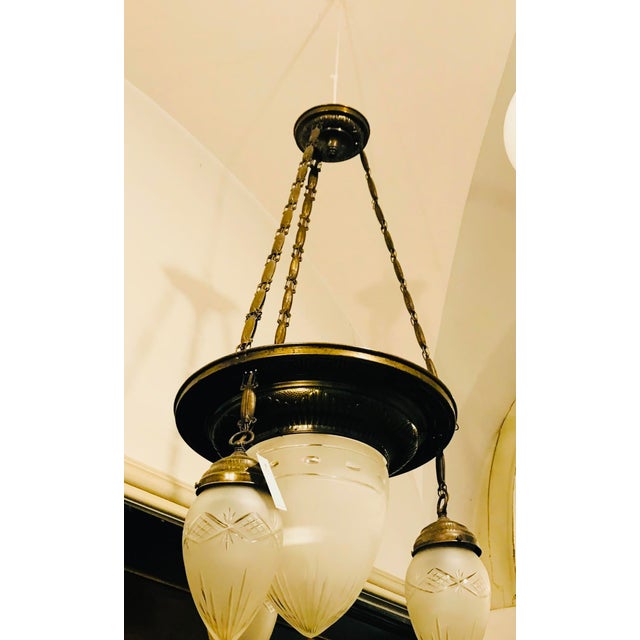 Art Deco 1920s Art Deco 3 arms Pendant Chandelier For Sale - Image 3 of 3