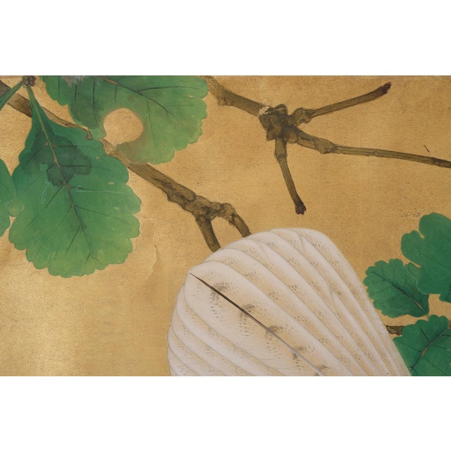 Japanese 18th Century Edo Period White Eagle Painting on Gold Paper For Sale - Image 11 of 17