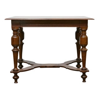 Italian Walnut Table with Star Inlay and Turned Legs, 19th Century For Sale