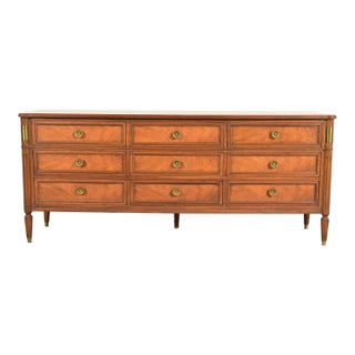 Baker Furniture French Regency Louis XVI Burled Walnut Triple Dresser or Credenza, Circa 1960s For Sale