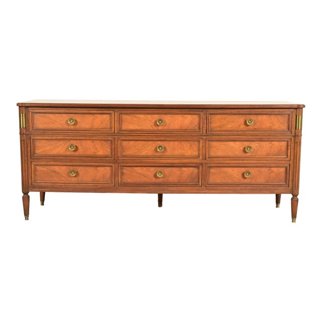 Baker Furniture French Regency Louis XVI Burled Walnut Triple Dresser or Credenza, Circa 1960s For Sale