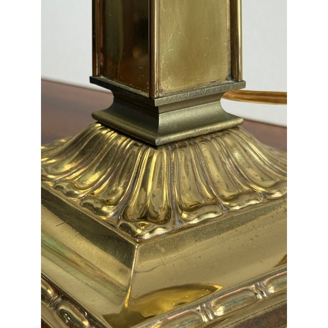 Mid 20th Century Vintage Banker's Green Glass & Brass Desk Lamp For Sale - Image 5 of 12
