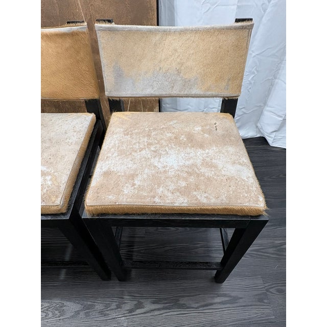Rh Saddle Hair-on-Hide Counter Stools – Set of 5 Designed by Barlas Baylar | Camel Hair-on-Hide | Black Oak Finish For Sale - Image 9 of 16
