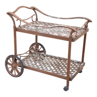 Vintage Cast Aluminum Lattice Serving Bar Cart For Sale