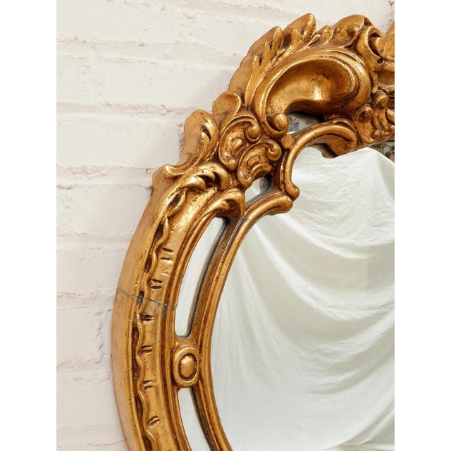 Mid 20th Century Mid 20th Century Louis XV Style Gilt Wall Mirror With Rococo Carved Floral Frame For Sale - Image 5 of 12
