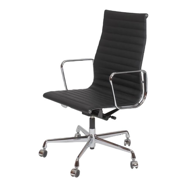 Black Leather EA-19 Office Chair by Charles Eames for Vitra For Sale