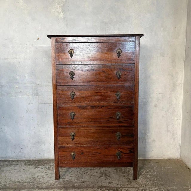 Antique Arts & Crafts Oak Tallboy Chest of Drawers For Sale - Image 3 of 7