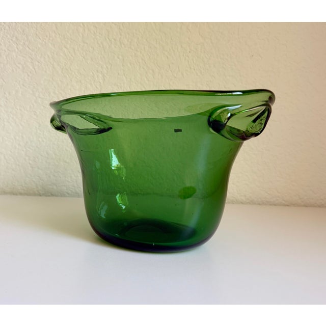 Glass 1960s Italian Emerald Green Blown Glass Ice Bucket For Sale - Image 7 of 10