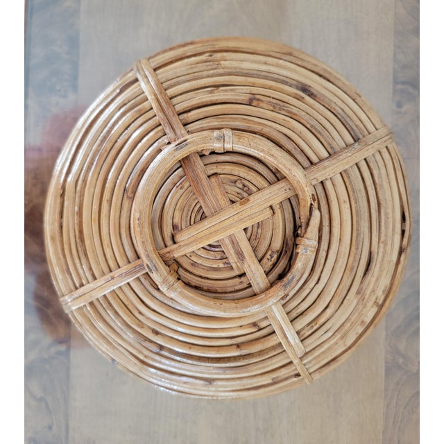 Italian Mid-Century Italian Pencil Reed Rattan Bowl With Brass Trim For Sale - Image 3 of 3