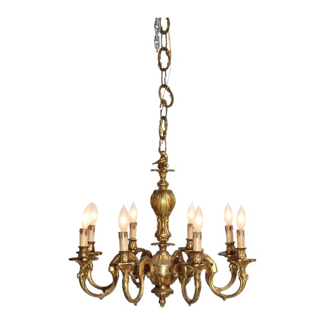 Antique French Louis XIV Gilt Bronze 8 Light Chandelier C1900 For Sale