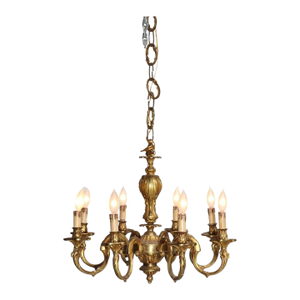 Antique French Louis XIV Gilt Bronze 8 Light Chandelier C1900