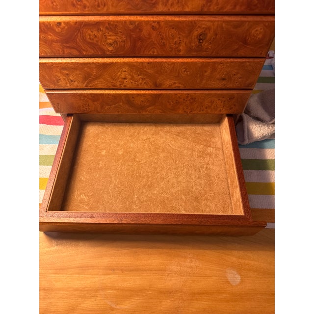 Late 20th Century Agresti Firenze Briar Burl Jewelry Chest With Key - 4 Drawer Italian Luxury Box For Sale - Image 4 of 10