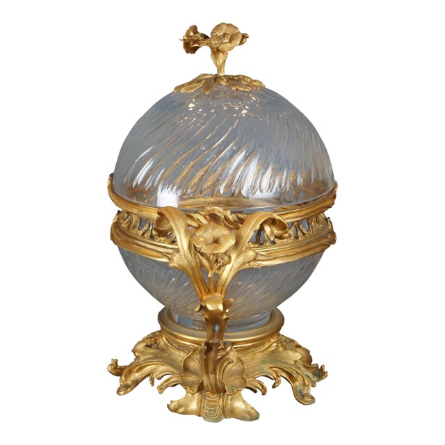 Mid 20th Century Eric Stepniewski French Louis XV Ormolu Crystal Incense Burner Centerpiece Bowl For Sale