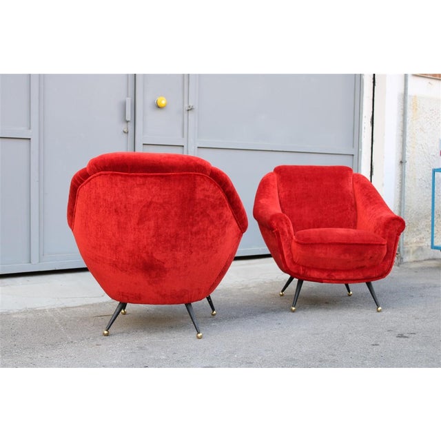 1950s Armchairs in Red Velvet from Framar, 1950s, Set of 2 For Sale - Image 5 of 15