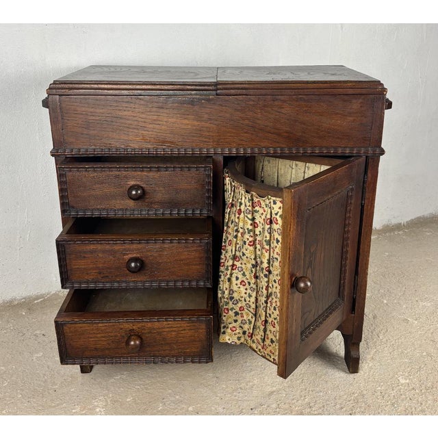Spanish Oak Sewing Cabinet with Fabric Basket, Early 20th Century For Sale - Image 13 of 18