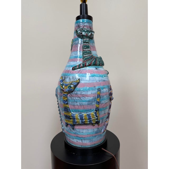 1960s Italian Large Ceramic Cat Lamp Attributed to San Polo Venice For Sale - Image 11 of 18