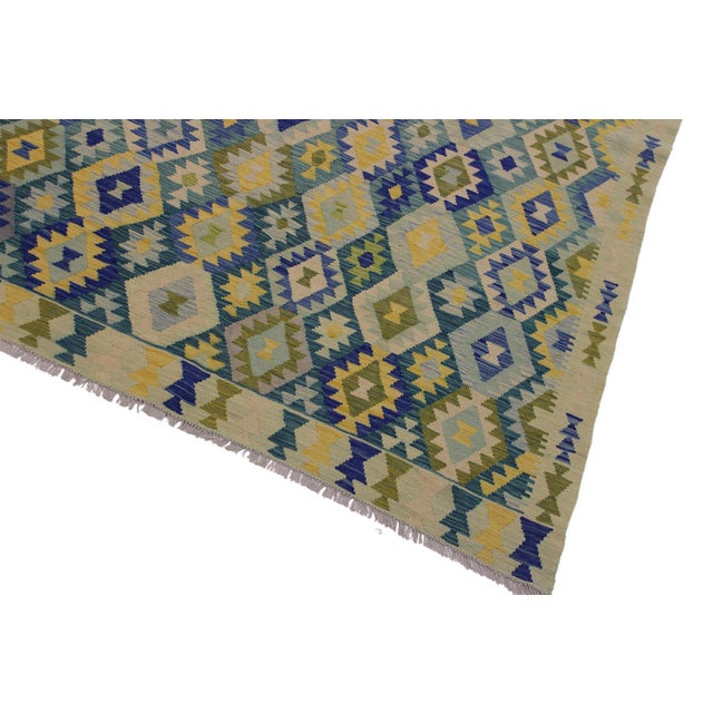 Kilim Green Blue Wool Rug - 6'6" X 9'9" For Sale In New York - Image 6 of 7