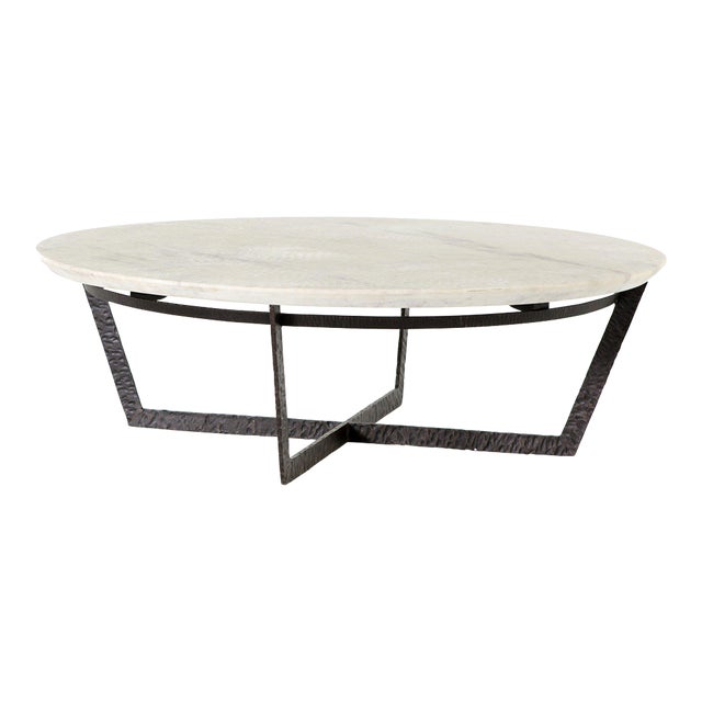 Four Hands Felix Round Coffee Table - Sandblasted White Marble For Sale