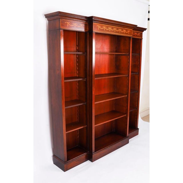Vintage Sheraton Revival Breakfront Open Bookcase For Sale - Image 9 of 14