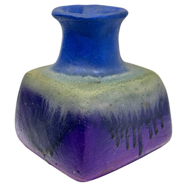 Ceramic 1960s Beautiful Blue Drip Glazed Fantoni Square Fantoni Vase For Sale - Image 7 of 18