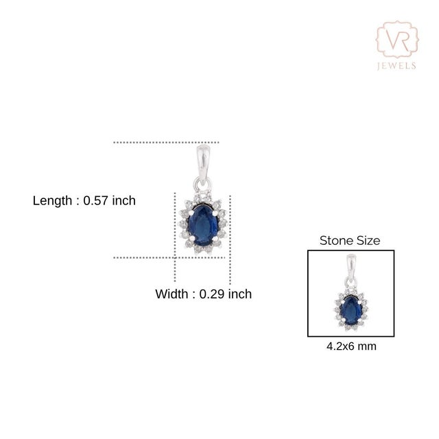 Oval Cut Blue Sapphire Diamond Halo Vintage Pendant in 14k White Gold For Sale - Image 9 of 12