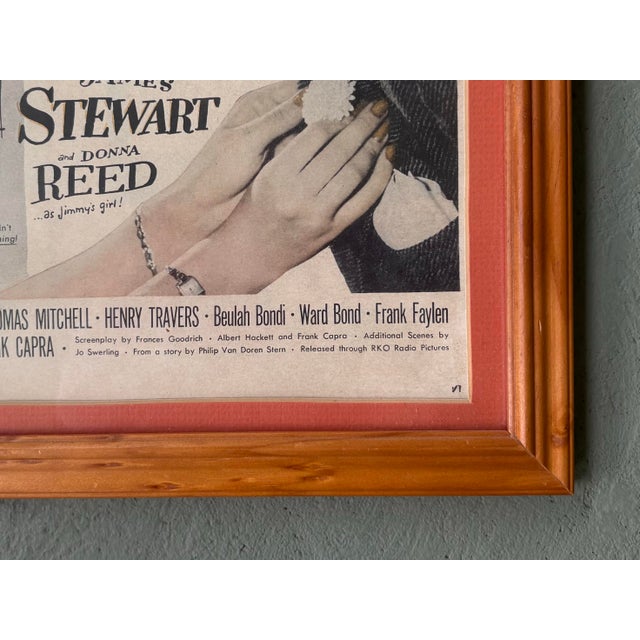 Wood Vintage Framed “It’s a Wonderful Life” Movie Poster Print Featuring James Stewart & Donna Reed For Sale - Image 7 of 9