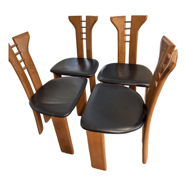 Set of Four Late 20th Century Attributed to Maurice Villency Wood & Leather Dining Room Chairs For Sale