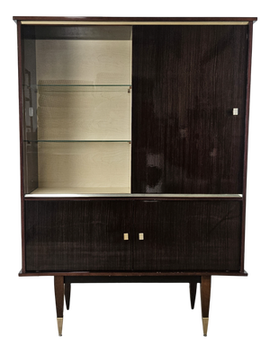 Vintage Rosewood Laminated Display Cabinet with Glass Sliding Door, 1950