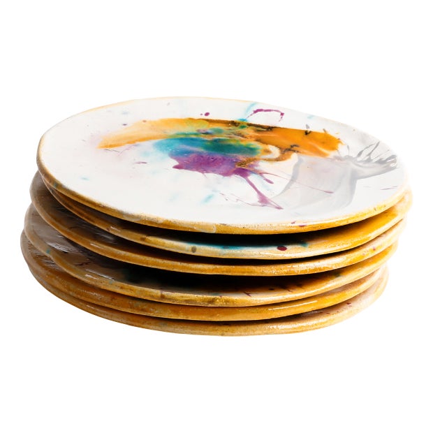 Splatter Dinner Plate Set by Teresa Monmas, Set of 6 For Sale