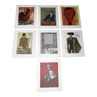 Authentic Vintage Signed/Dated Mid 20th Century Modern Bernard Buffet Large Folio Lithographs - Set of 7 For Sale