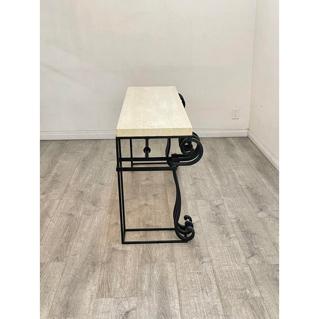 Wrought Iron Travertine Top Console Table For Sale - Image 9 of 10