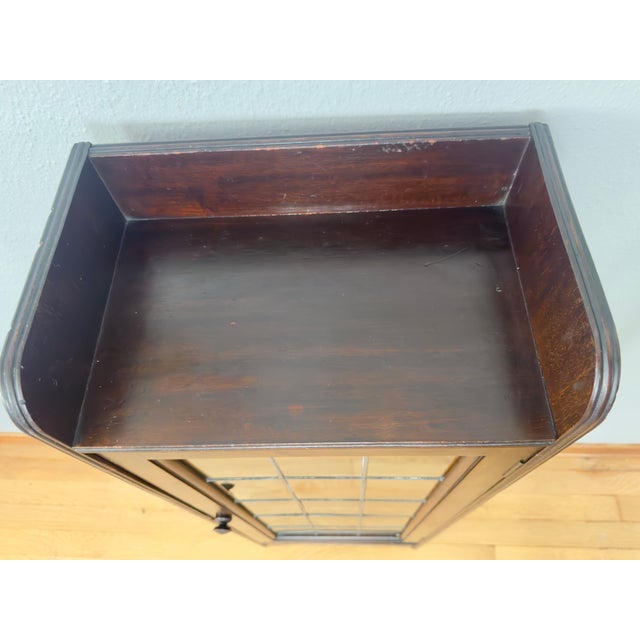 Wood Antique Edwardian Arts & Crafts Narrow Glazed Bookcase C. 1910 For Sale - Image 7 of 18