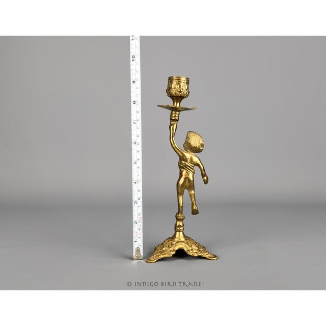 Vintage Italian Brass Cherub Candlestick Holder For Sale In Greenville, SC - Image 6 of 6