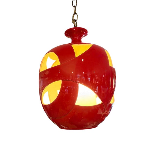 1970s Mid-Century Modern Candy Red "Apple" Pendant Light For Sale - Image 4 of 5