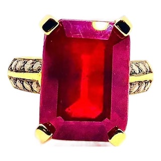 Bochic “Capri” Vintage Ruby & Diamonds Retro Ring Set In 18K Gold & Silver For Sale