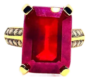 Bochic “Capri” Vintage Ruby & Diamonds Retro Ring Set In 18K Gold & Silver