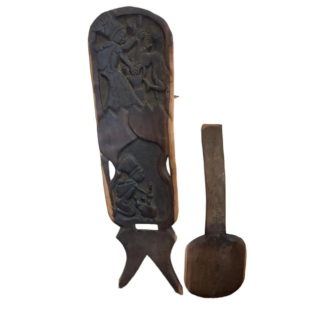 Wood 1950s Vintage African Palaver Chair, Handmade Tribal Hardwood Chair For Sale - Image 7 of 12