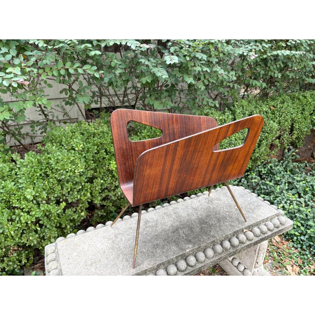 Gio Ponti 1960s Brass and Walnut Italian Magazine Rack For Sale - Image 4 of 9