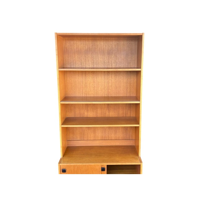 1960s Danish Modern Teak Bookcase With Sliding Door Cabinet For Sale - Image 9 of 13