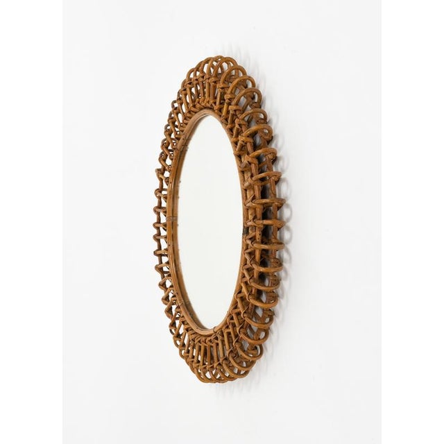 Brown Vintage Round Wall Mirror in Bamboo and Rattan by Franco Albini, 1960s For Sale - Image 8 of 13