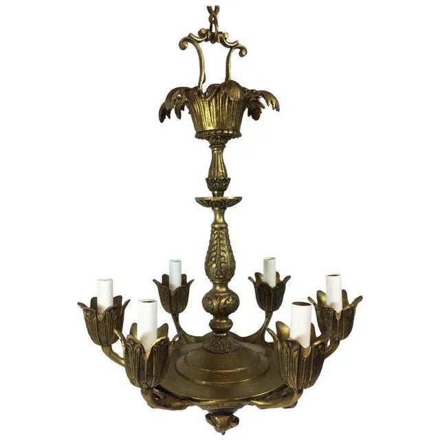 Metal Empire Style Brass Ram's Head Chandelier For Sale - Image 7 of 7