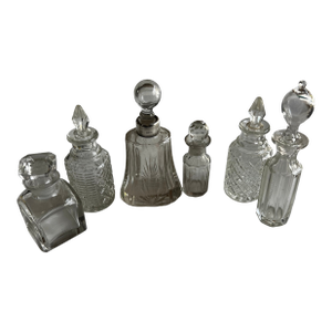 Vintage Collection of Miniature Glass Perfume Bottles With Silver Accents- Set of 6