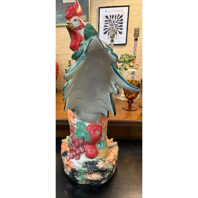 White Large Vintage Majolica Style Ceramic Rooster Figurine For Sale - Image 8 of 9