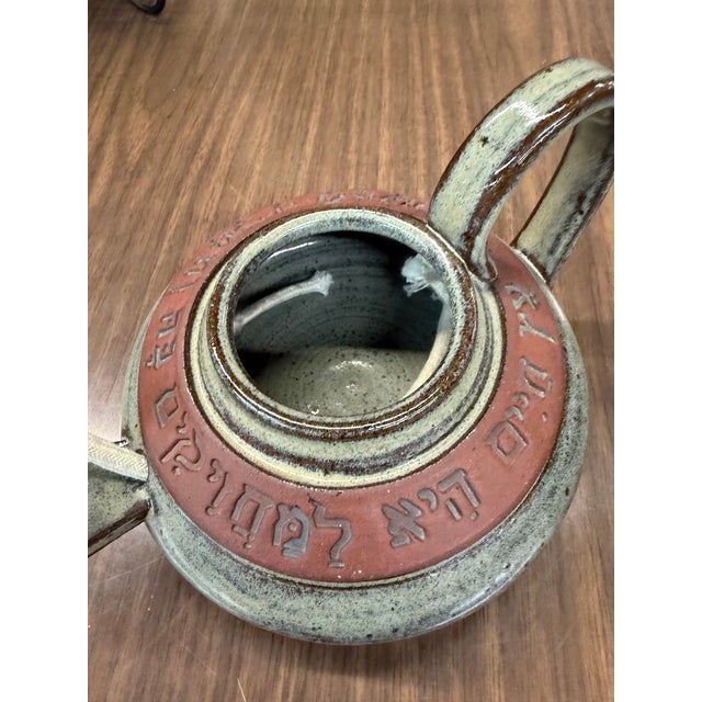 Art Deco Mid 20th Century Ceramic Piece Pottery Appears to Be a Chanukah Oil Lamp Signed For Sale - Image 3 of 5