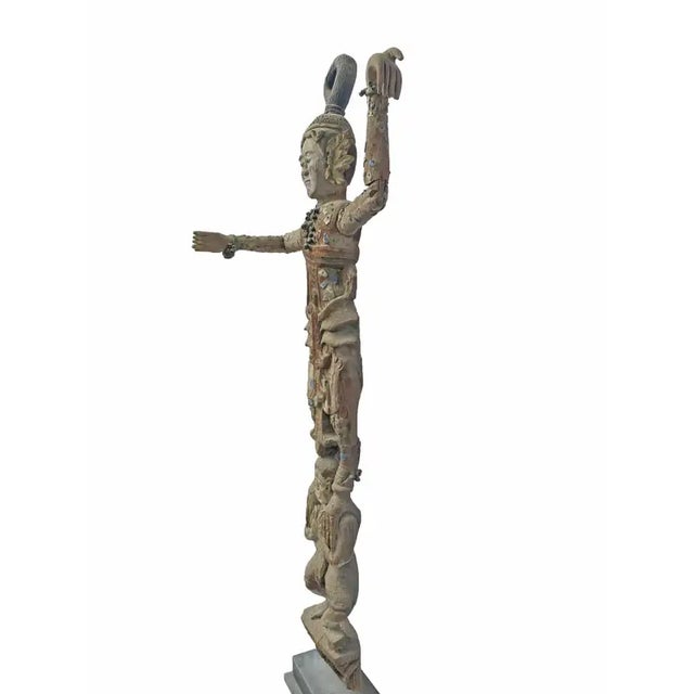 Life-Sized Burmese Wooden Teak Nat Statue Spirit Guardians Pair, Early 20th Century For Sale - Image 17 of 17