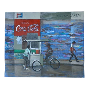 Spanish Coca-Cola Sign and Bicycle Street Vendor Painting