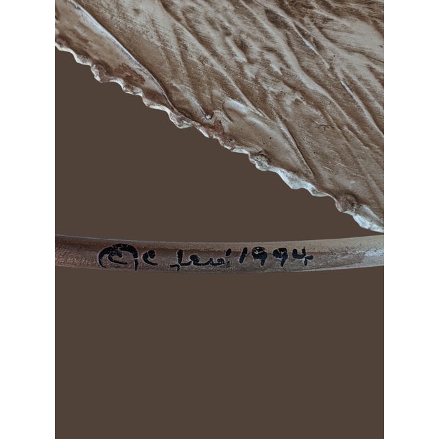 Vintage 1990s Modern Metal Cream and Copper Enamel Wall Sculpture Hand Signed by Curtis Jere and dated 1994