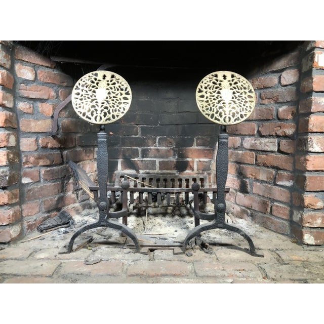 19th Century Antique English Iron and Brass Andirons—A Pair For Sale - Image 5 of 6