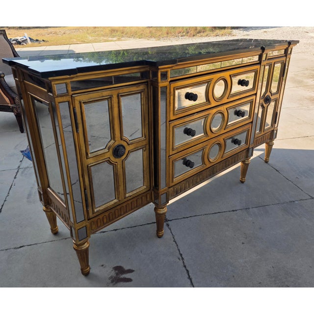 Art Deco Mirrored Buffet Cabinet With Black Stone Top For Sale - Image 3 of 13