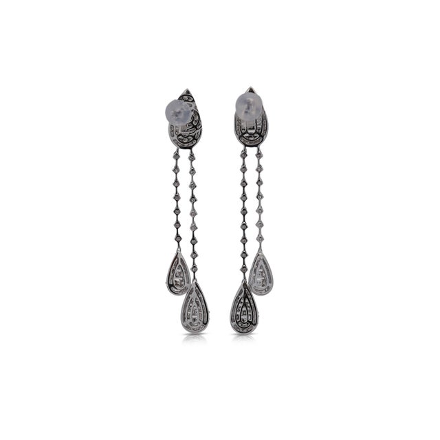 14k White Gold 1.41 Carat Pear Shape Drop Diamond Earrings - 2 Pieces For Sale - Image 4 of 5